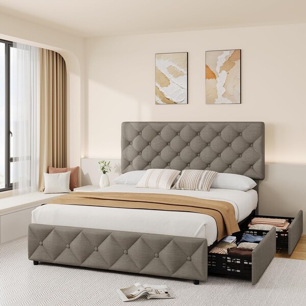 置物 awake Bed Frame with 4 Storage Drawers and Headboard - On Sale - Bed