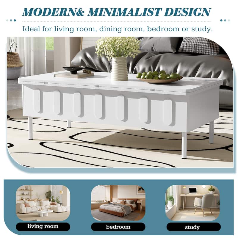 Roomfitters Lift-Top Coffee Table with 2 Drawers and Foldable Top, Hidden Storage Compartment, Adjustable Center Table