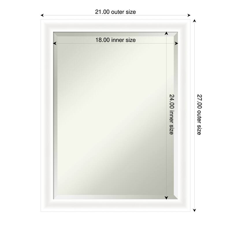 Oliver Narrow Beveled Wood Framed Bathroom Vanity Wall Mirror - 21 x 27 in - Oliver White Narrow
