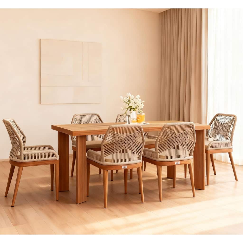 PURPLE LEAF Dining Set Patio Metal Rectangular Table and Wicker Rattan Chairs for dining/living room Modern Furniture Sets