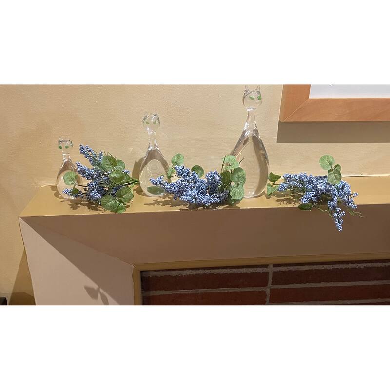 8" Purple Bud and Green Leaves Pick, Set of 3 - 8