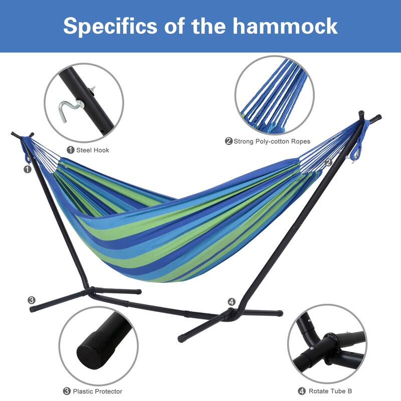 10.7 ft. 2-Person Brazilian-Style hammock with 2-in-1 Convertible Stand