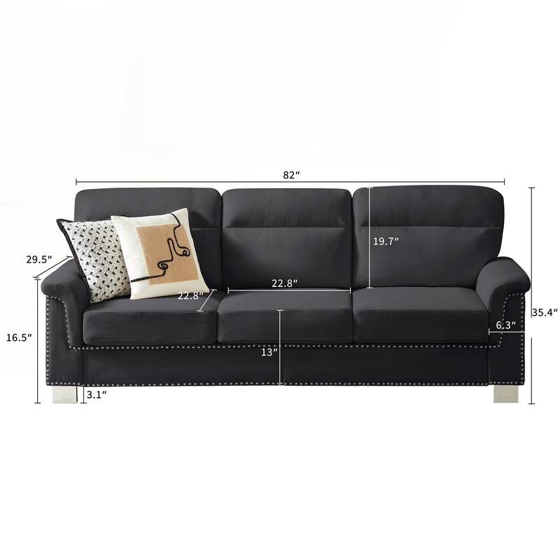 Modern Compressed Snowfleece Fabric 3-Seater Sofa, for Living Room, Bedroom, Office & Entertainment Spaces