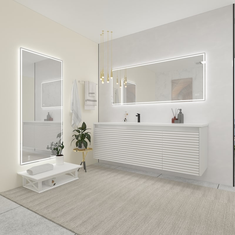 CB HOME Bathroom Mirror with Lighted, LED Wall Mounted Anti-Fog Bathroom Vanity Mirror, Backlit&Front Lighted,Frameless,Dimmable