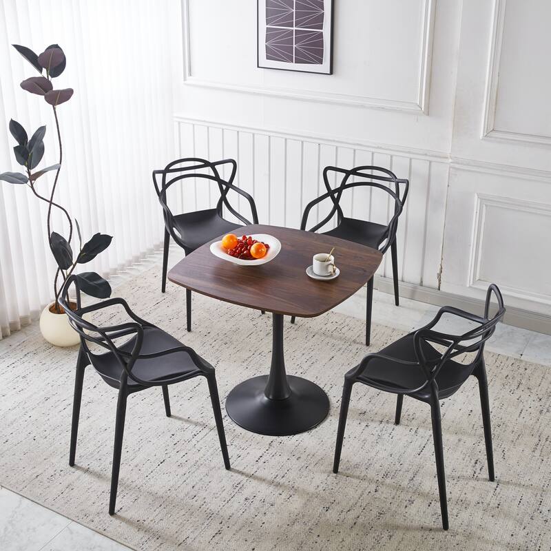 Pedestal Dining Table Round Top MDF and Metal Halloween Style Modern