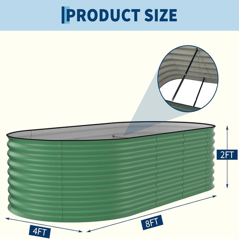 8x4x2FT Galvanized Steel Raised Garden Bed Kit With Anti-cut Strips for Vegetables Herbs and Flowers Green
