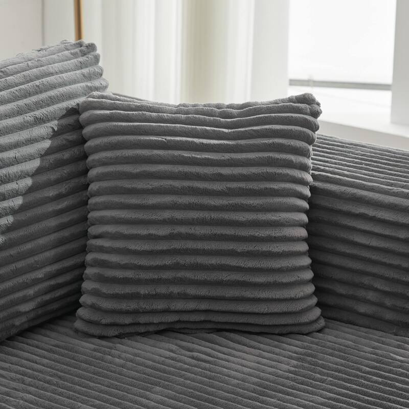 Modular Sectional Sofa with L-Shape Chaise, Oversized Corduroy Upholstered Cloud Sofa, Deep Seat Sofa with 2 Throw Pillows