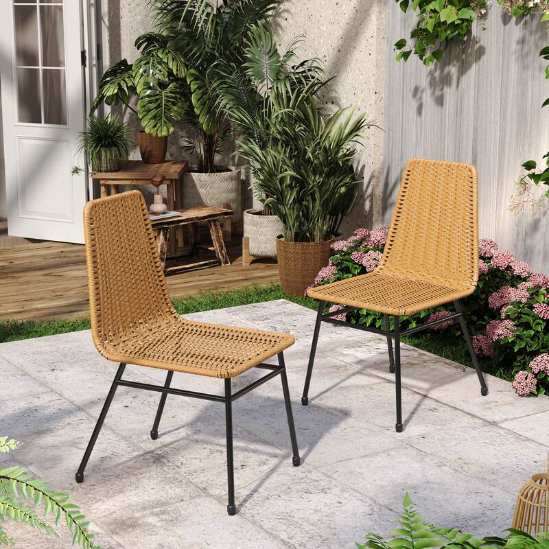Madison Outdoor Rattan Dining Chair (Set of 2) by Christopher Knight Home - Light Brown