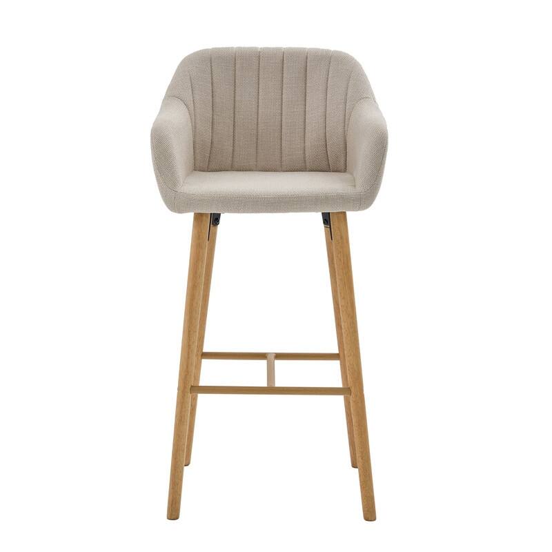 Linen Upholstered Ergonomically Designed Solid Wood Leg Tall Bar Stools(set of 2)