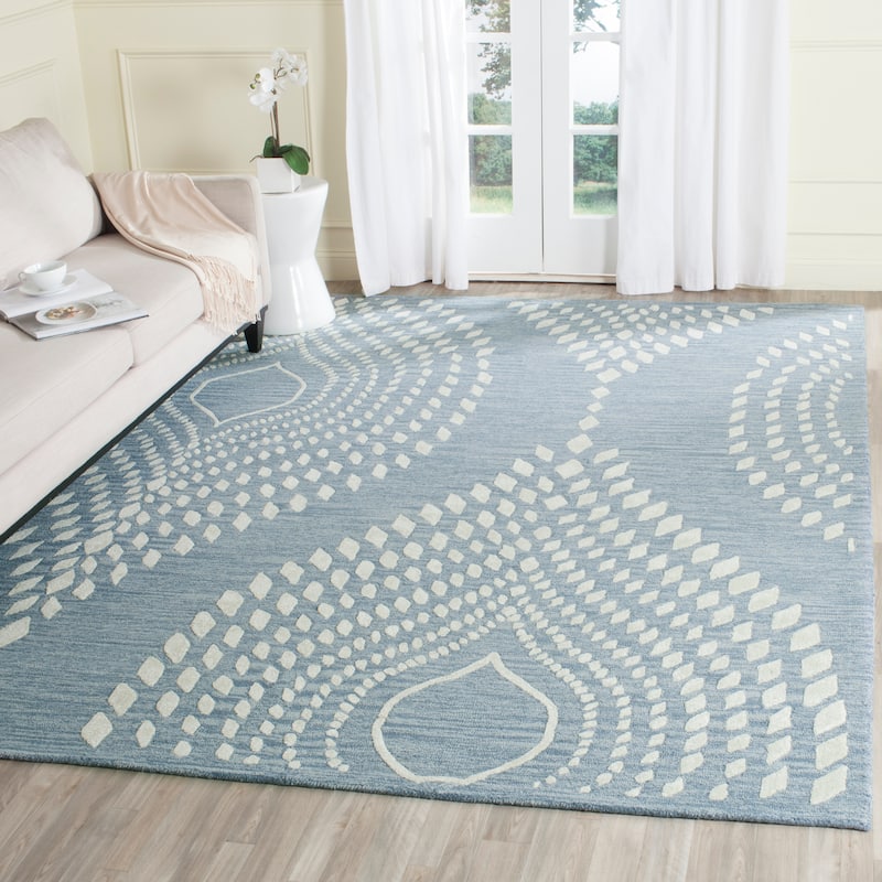 SAFAVIEH Handmade Bella Stacy Modern Floral Wool Rug - 6' x 9' - Blue/Ivory