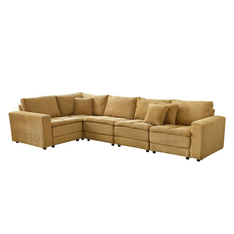 Oversized Sectional Sofa L Shaped Corner Couch Corduroy Upholstery Convertible Sleeper Sofa Couch
