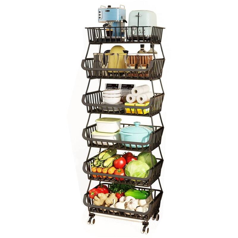 6 Tier Fruit Vegetable Basket for Kitchen, Fruit Vegetable Storage Cart/ Bins for Onions and Potatoes
