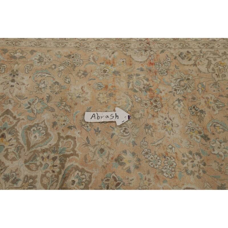 Distressed Kashan Vintage Persian Area Rug Hand-Knotted Wool Carpet - 9'8" x 13'0"