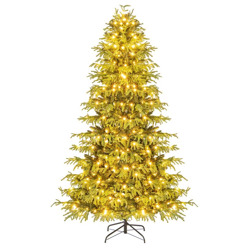 Gymax Pre-Lit Artificial Christmas Tree Hinged Full Xmas Tree w/ PVC & - 7 Foot