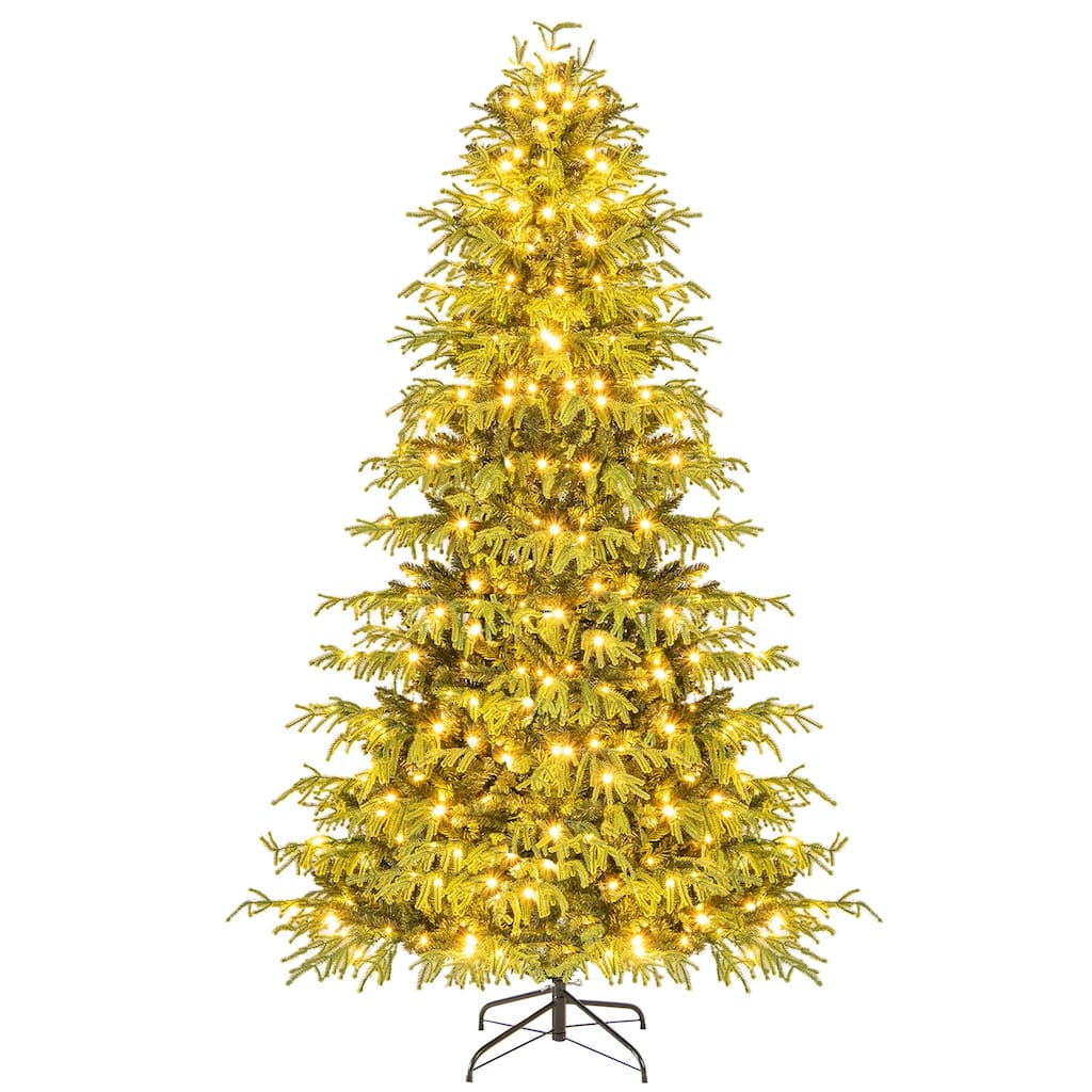 Gymax Pre-Lit Artificial Christmas Tree Hinged Full Xmas Tree w/ PVC &