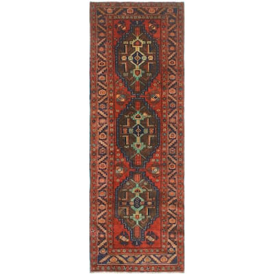 Fine Vintage Distressed Lucy Navy/Red Runner - 3'3" x 9'5"