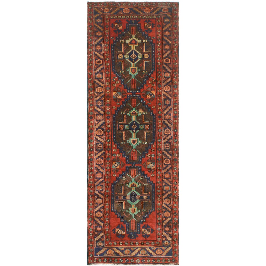 Fine Vintage Distressed Lucy Navy/Red Runner - 3'3" x 9'5"