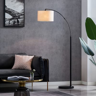 KAWOTI 70" Arched Floor Lamp with Beige Fabric Lamp Shade