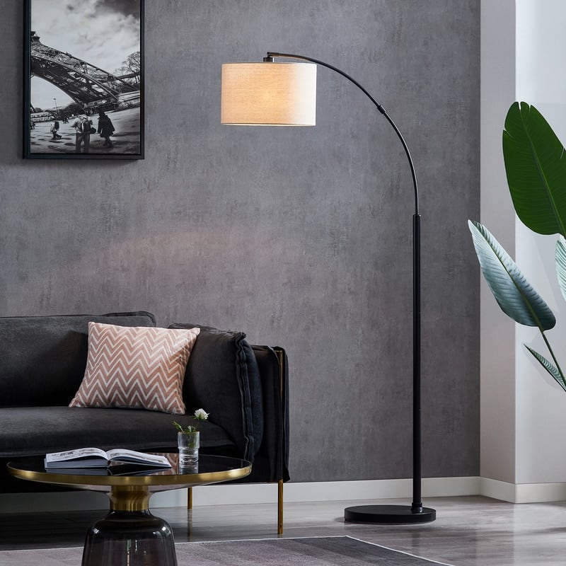 KAWOTI 70" Arched Floor Lamp with Beige Fabric Lamp Shade