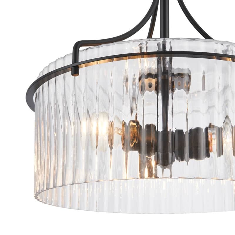 KAWOTI 3-Light Pendant Light with Clear Ribbed Drum Shade - W17" x D17" x H15.5"
