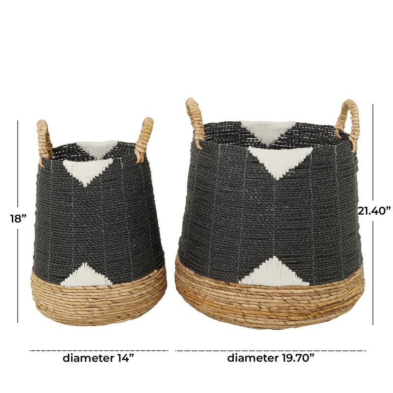 CosmoLiving by Cosmopolitan Banana Leaf Handmade Triangle Details Storage Basket with Handles (Set of 2) - Black or White
