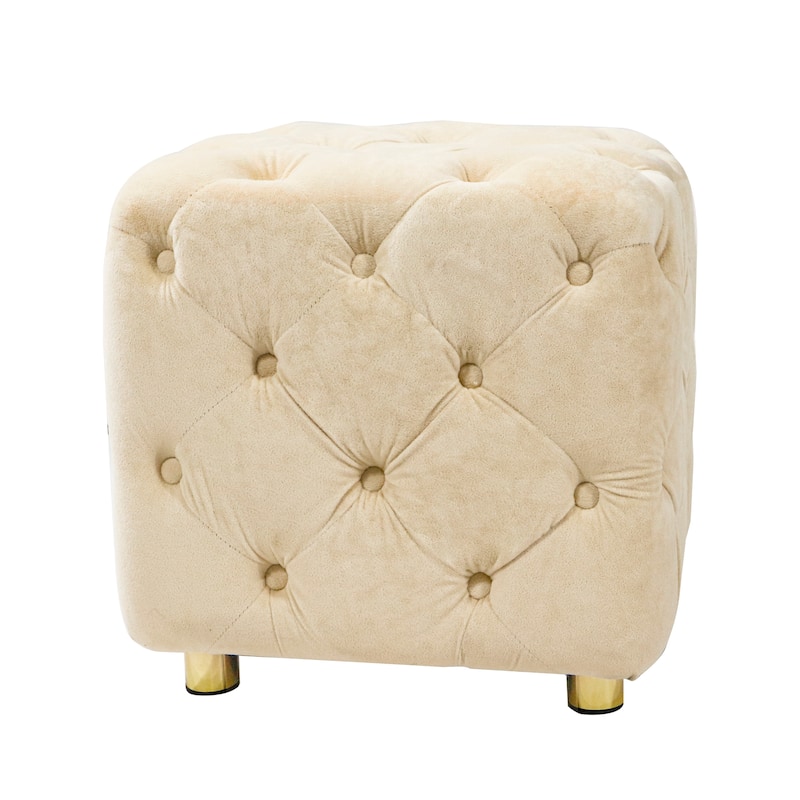 Velvet Upholstered Ottoman, Multi-Functional Dice-Shaped Foot Stool, Dressing Makeup Chair with Hidden Storage Compartment