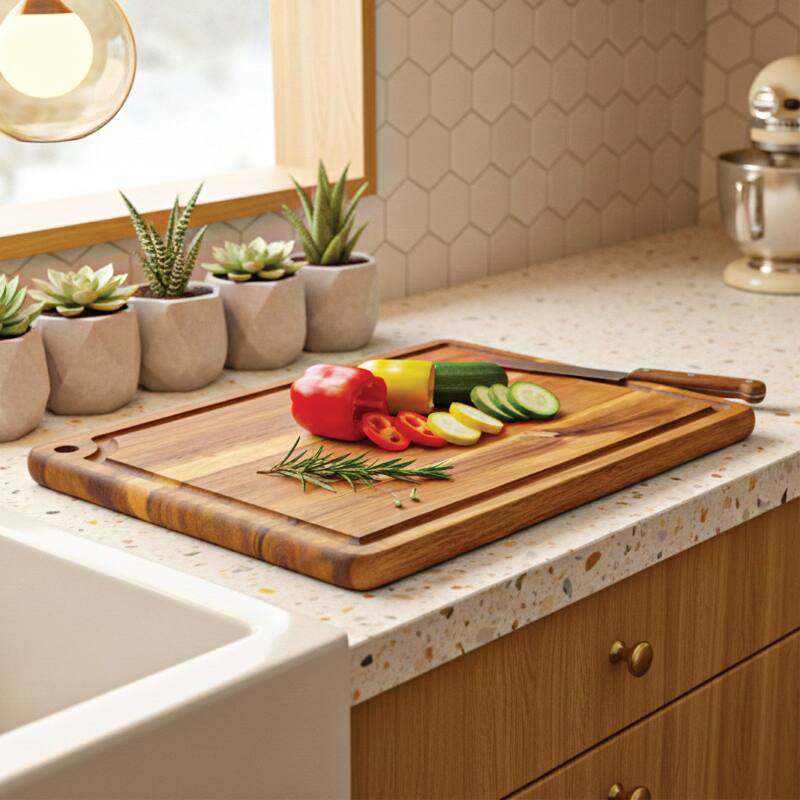 Premium Acacia Wood Cutting Board with Deep Juice Groove
