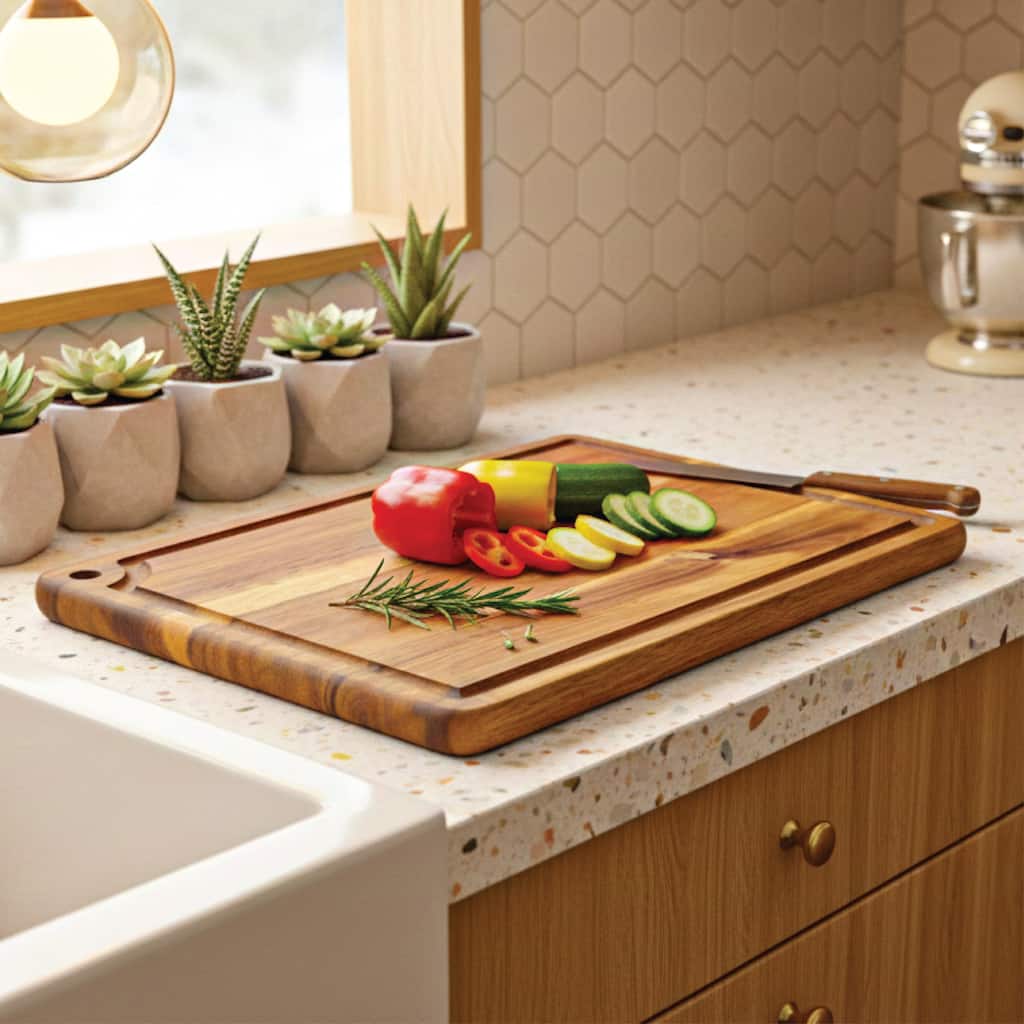 Premium Acacia Wood Cutting Board with Deep Juice Groove