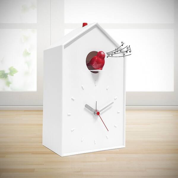 Shop Balvi Cuckoo Clock White Birdhouse With Red Bird Minimalist Modern Design 9 In X 5 In X 3 In Overstock 26857664