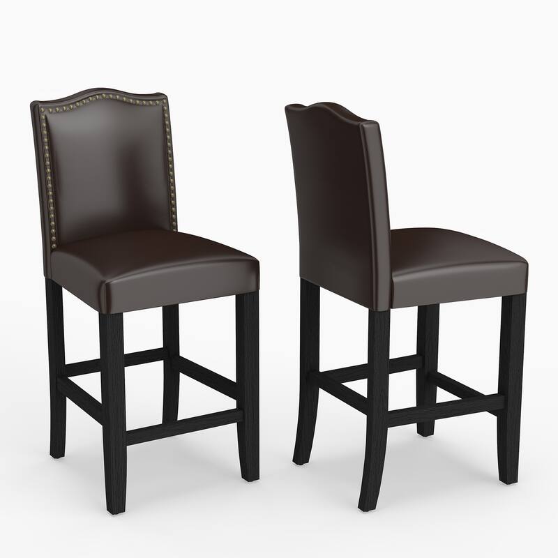 24 Inches Faux Leather Counter Height Bar Stools with Nailhead Trim