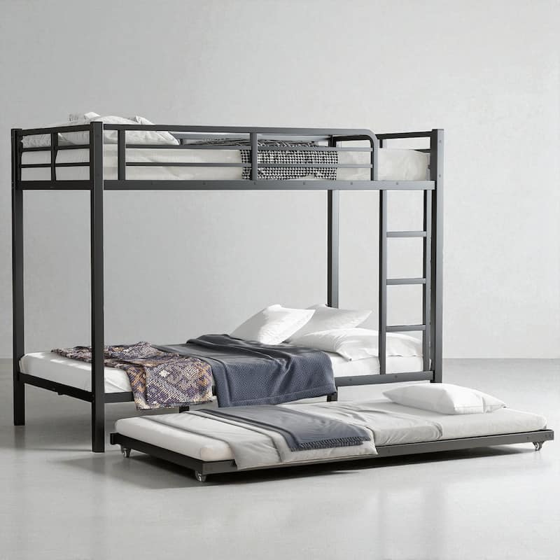 Twin XL over Twin XL/Full over Full Metal Bunk Bed with Twin Size Trundle, Black - Strong and Stable