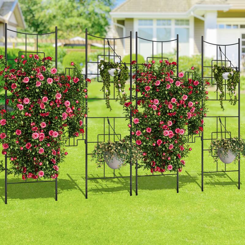 No Dig Dog Fence Outdoor - 66.9'' Tall Rustproof Animal Barrier with Gate, Decorative Garden Fence Panels - 2 PACK