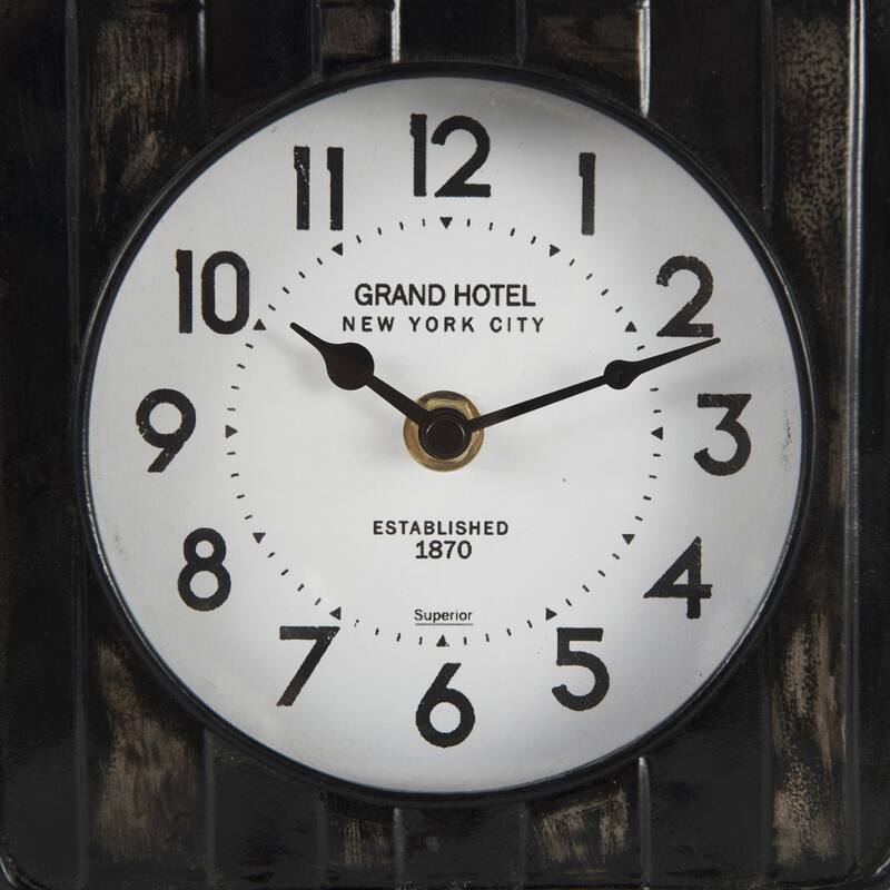 Karl Rustic Black Iron Rounded Square Table Clock - 6"W x 3"D x 6.7"H