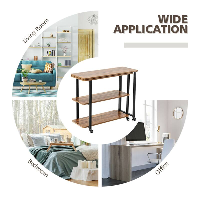 Gymax Sofa Side End Table Rotating Bookcase Patented w/ Wheels Brown - See Details