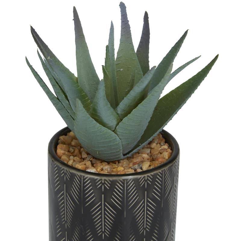 Green Faux Foliage Succulents Artificial Plant with Realistic Leaves and Patterned Porcelain Pot (Set of 4 or 2)