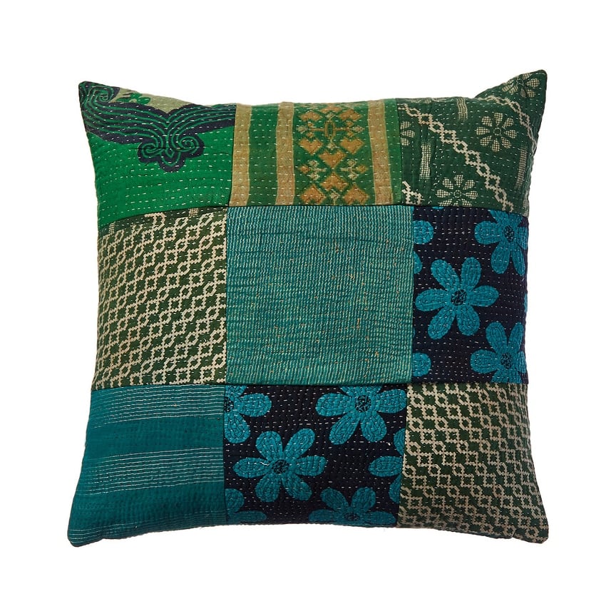 One of a Kind hand stitch OverDye Kantha Pillow Cover