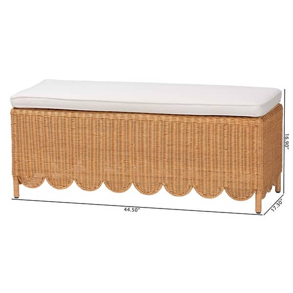 Teresa Bohemian Light Honey Scalloped Rattan Ottoman Bench