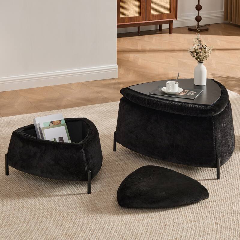2-Pieces Upholstered Storage Ottoman Set With Reversible Lid And Metal Legs