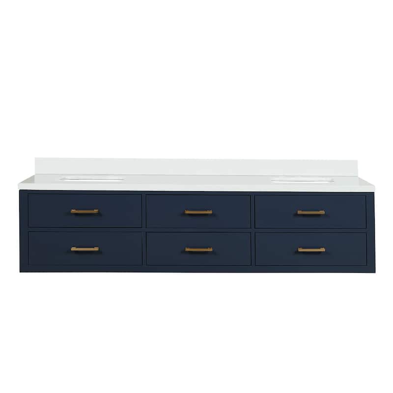Castor 60 in W x 22 in D Black Double Bath Vanity and Cultured Marble Top - 80 - Blue