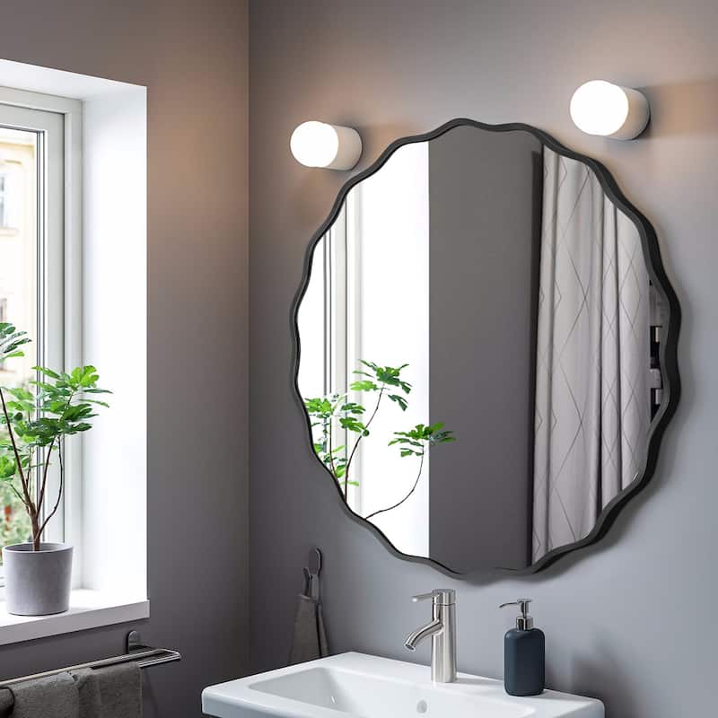 Decorative Aluminum Alloy Framed Wavy Round Wall Mirror Bathroom Vanity Mirror