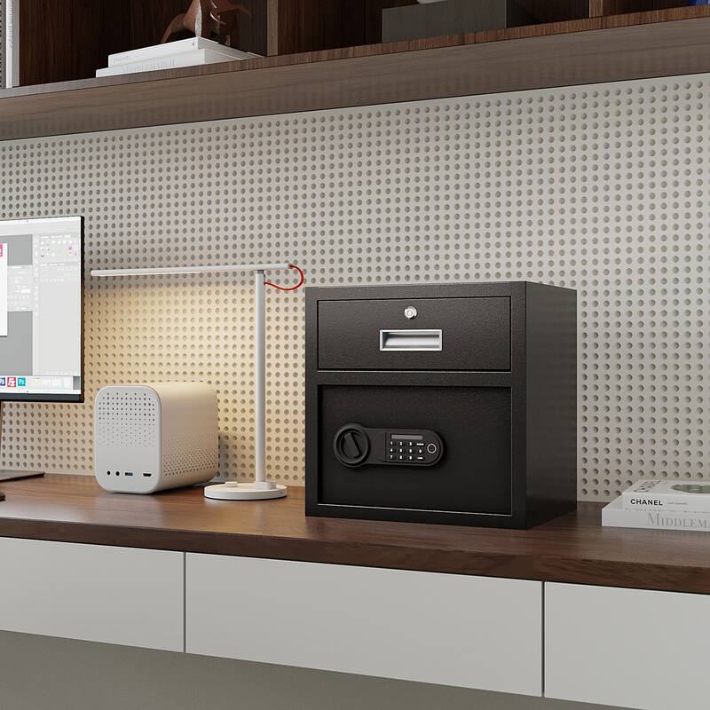 Steel Security Safe and Lock Box with Electronic Keypad - Secure Cash, Jewelry, ID Documents, Black, 1.69Cubic Feet