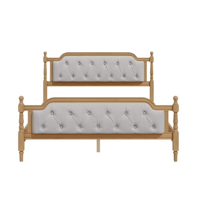 Full/ Queen/ King Size Traditional Style Solid Wood Bed Frame with Upholstered Button Tufted Headboard