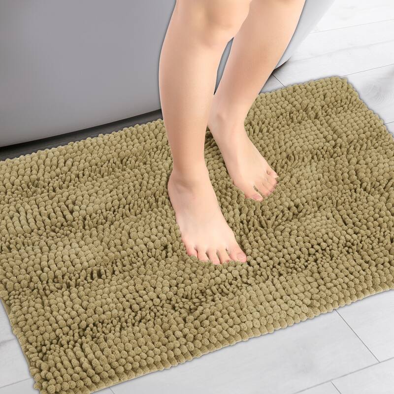 Absorbent Chenille Bath Rugs, High Pile Quick Dry Bath Mats, Rugs for Shower Floor - Brown - 20" x 32"