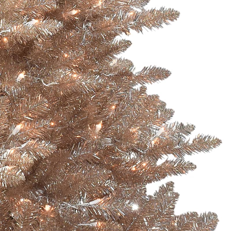 Puleo International 6.5 ft. Pre-lit Rose Gold Royal Majestic Spruce Artificial Christmas Tree
