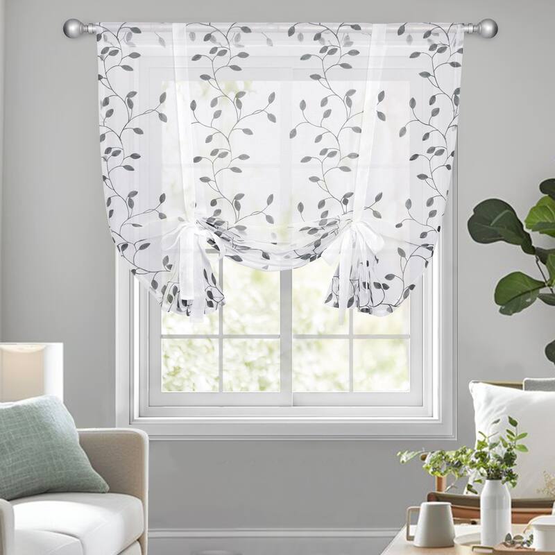 Deconovo Tie up Sheer Curtains Embroidery Pattern Shades