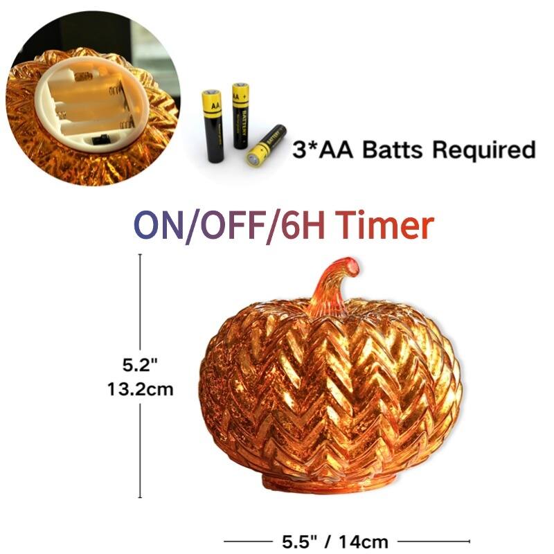 Mercury Glass Pumpkin Lights with Timer – Fall Halloween Table Decorations for Home & Thanksgiving Decor