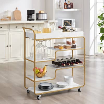 6-Tier Bar Cart, Slide Bar Serving Cart,Wine Cart,Beverage Cart with Wine Rack and Glass Holder,Rolling Drink Trolley