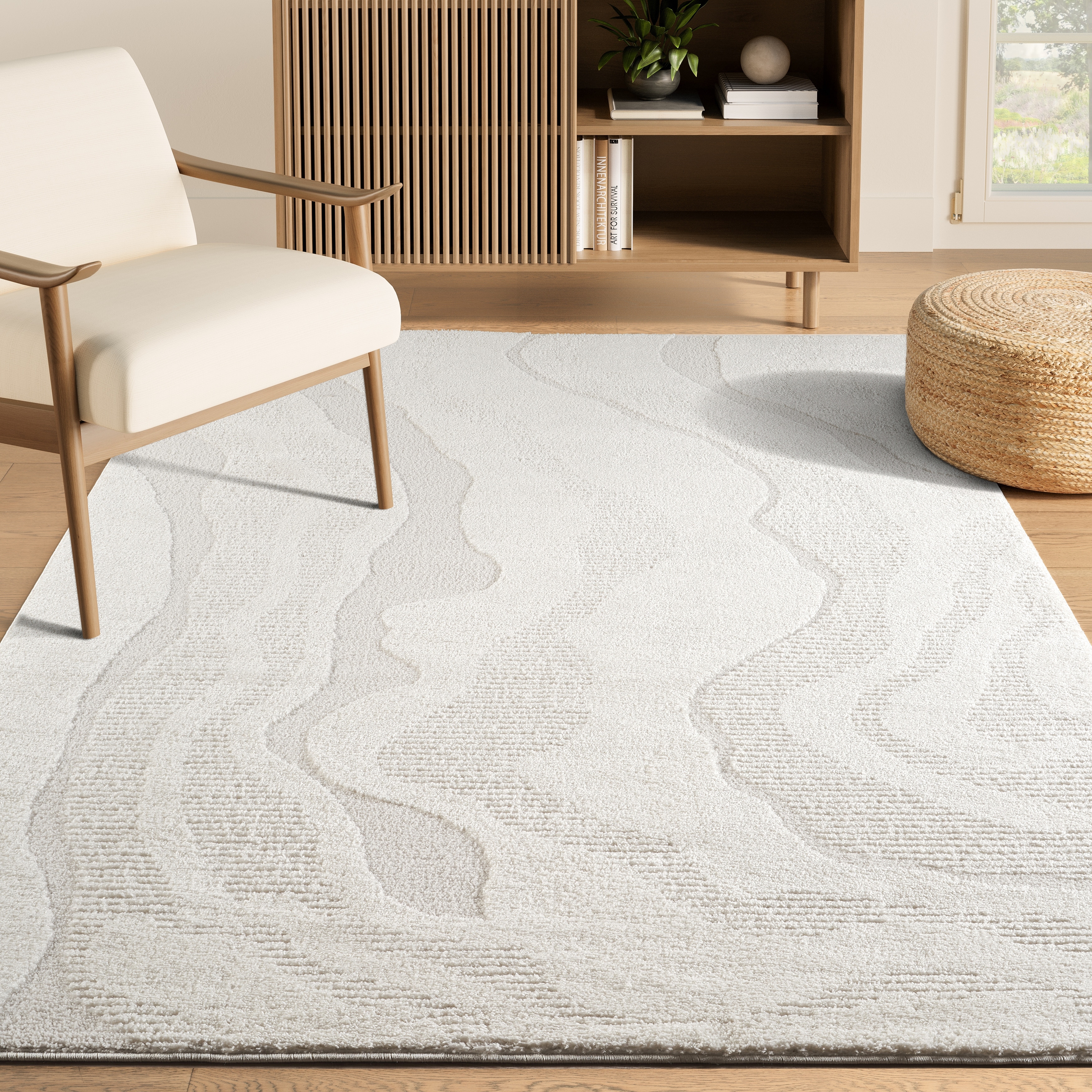 Abani Rugs NOM190A Textured Wave Cream Area Rug