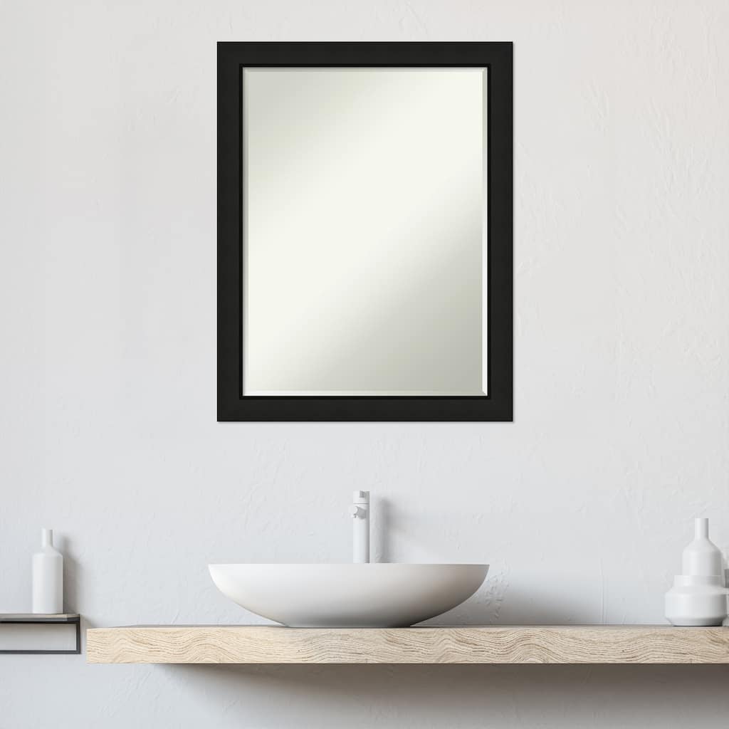 Midnight Black Narrow Half-Inch-Beveled Wood Bathroom Wall Mirror - Midnight Black Narrow - Glass Size 18x24