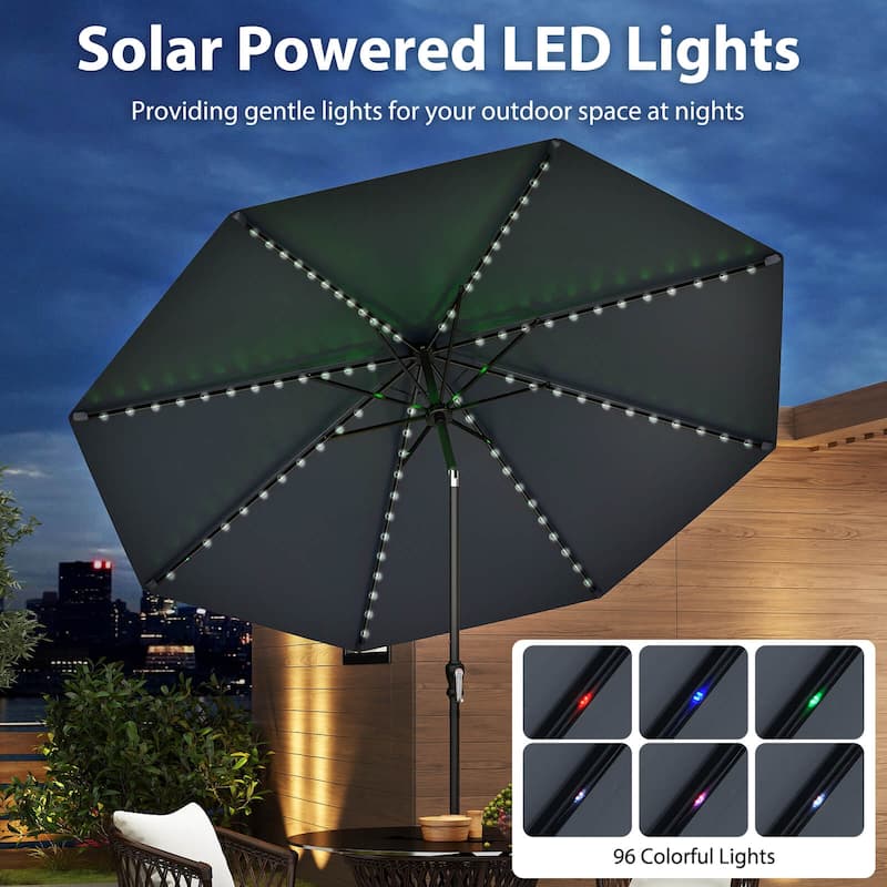 Costway 10 FT Solar Patio Umbrella with 96 LED Lights 35° Adjustable